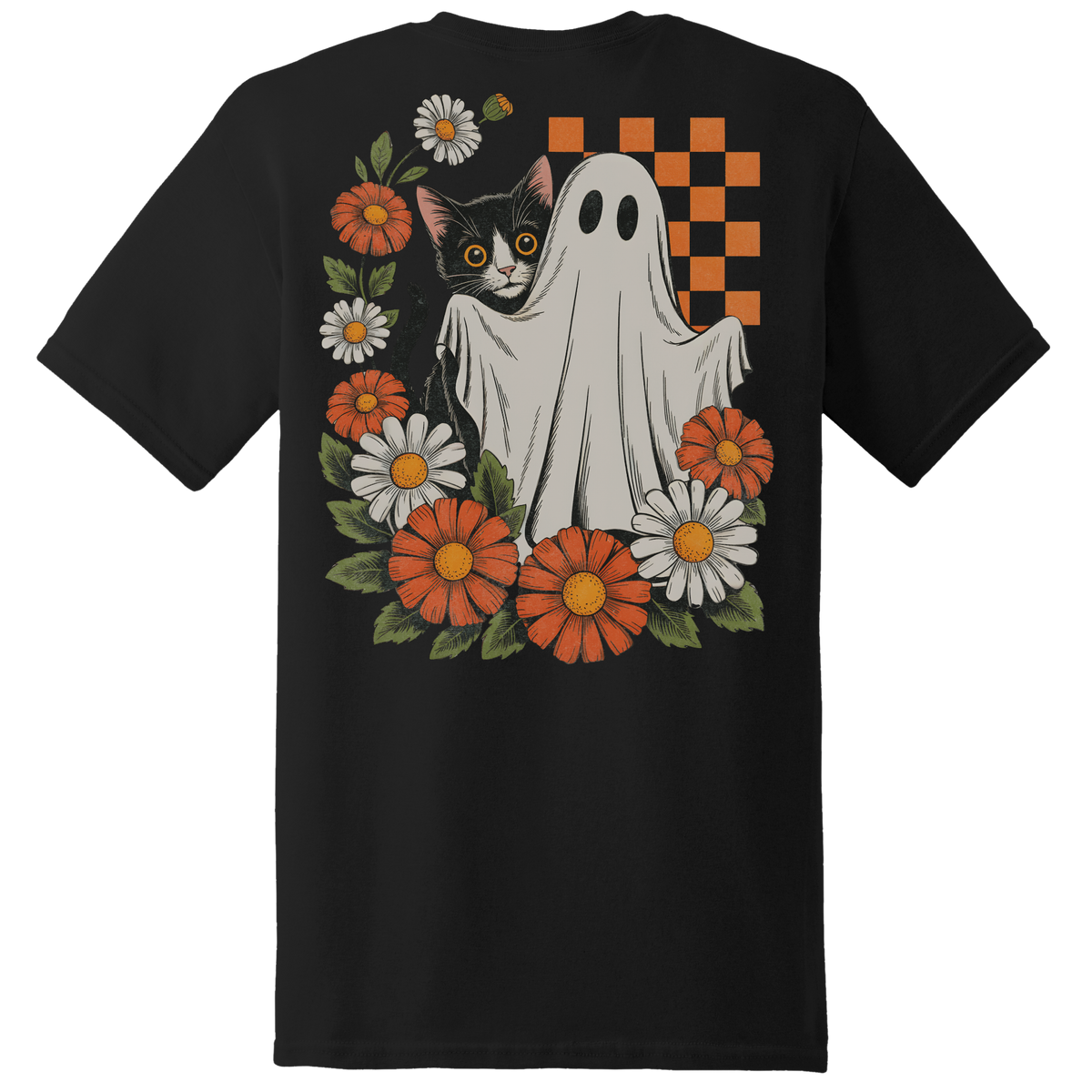 Ghost & Black Cat Floral Tee - Back Print