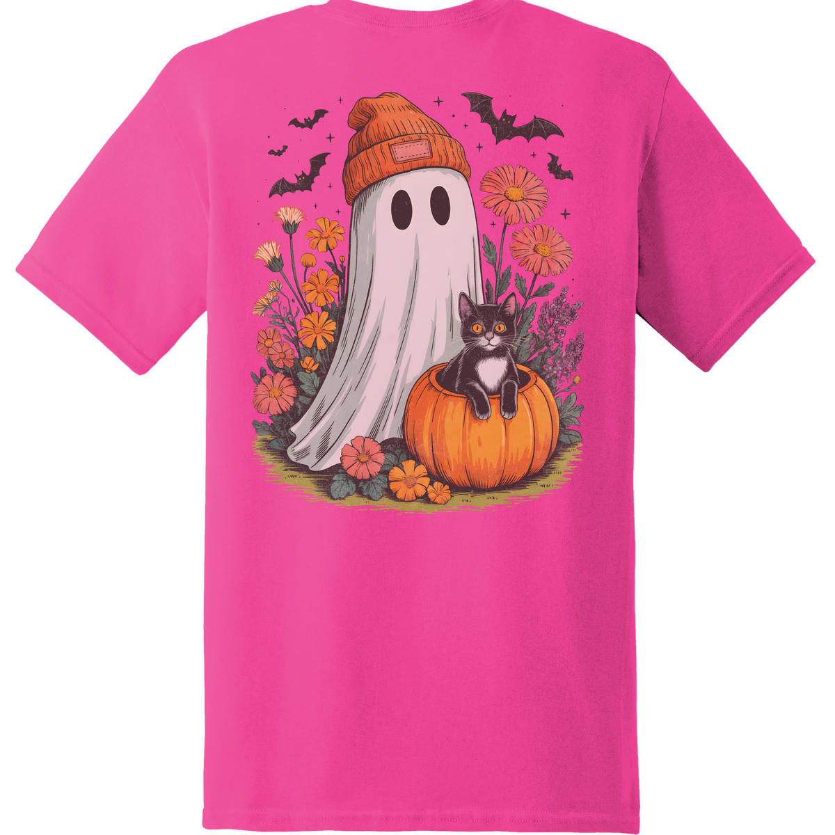 Ghost & Black Cat Pumpkin Tee - Back Print