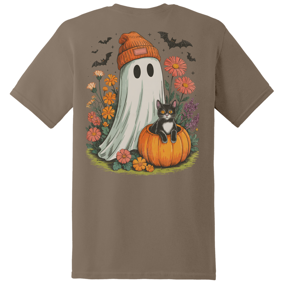 Ghost & Black Cat Pumpkin Tee - Back Print