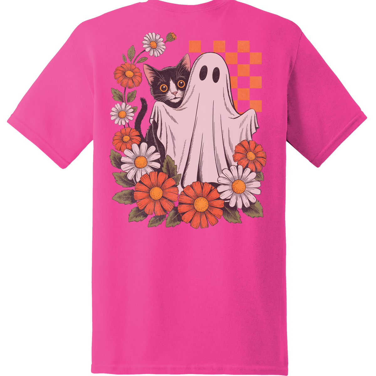 Ghost & Black Cat Floral Tee - Back Print
