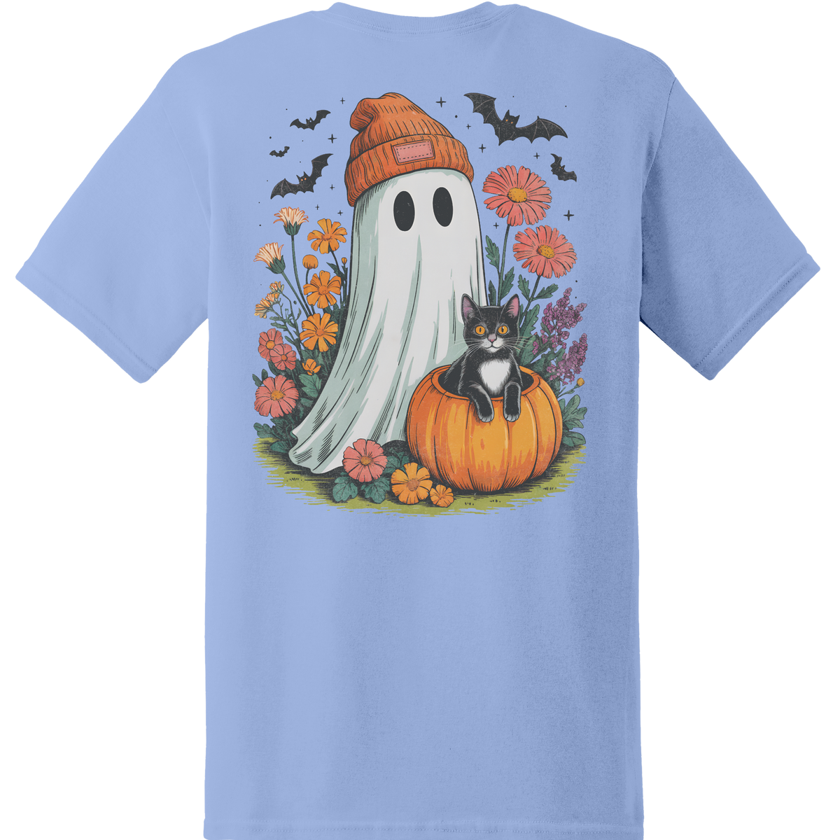 Ghost & Black Cat Pumpkin Tee - Back Print