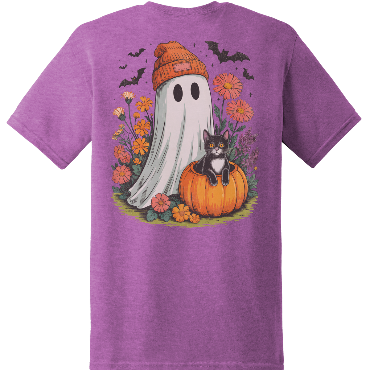 Ghost & Black Cat Pumpkin Tee - Back Print