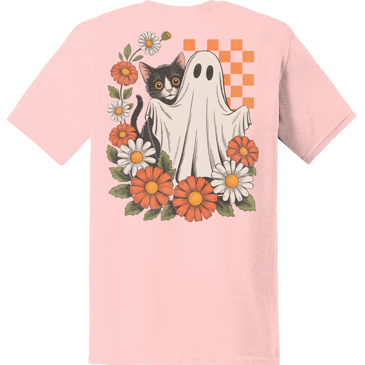 Ghost & Black Cat Floral Tee - Back Print