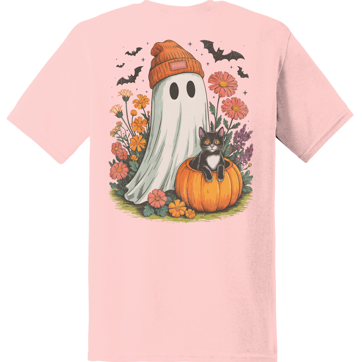 Ghost & Black Cat Pumpkin Tee - Back Print