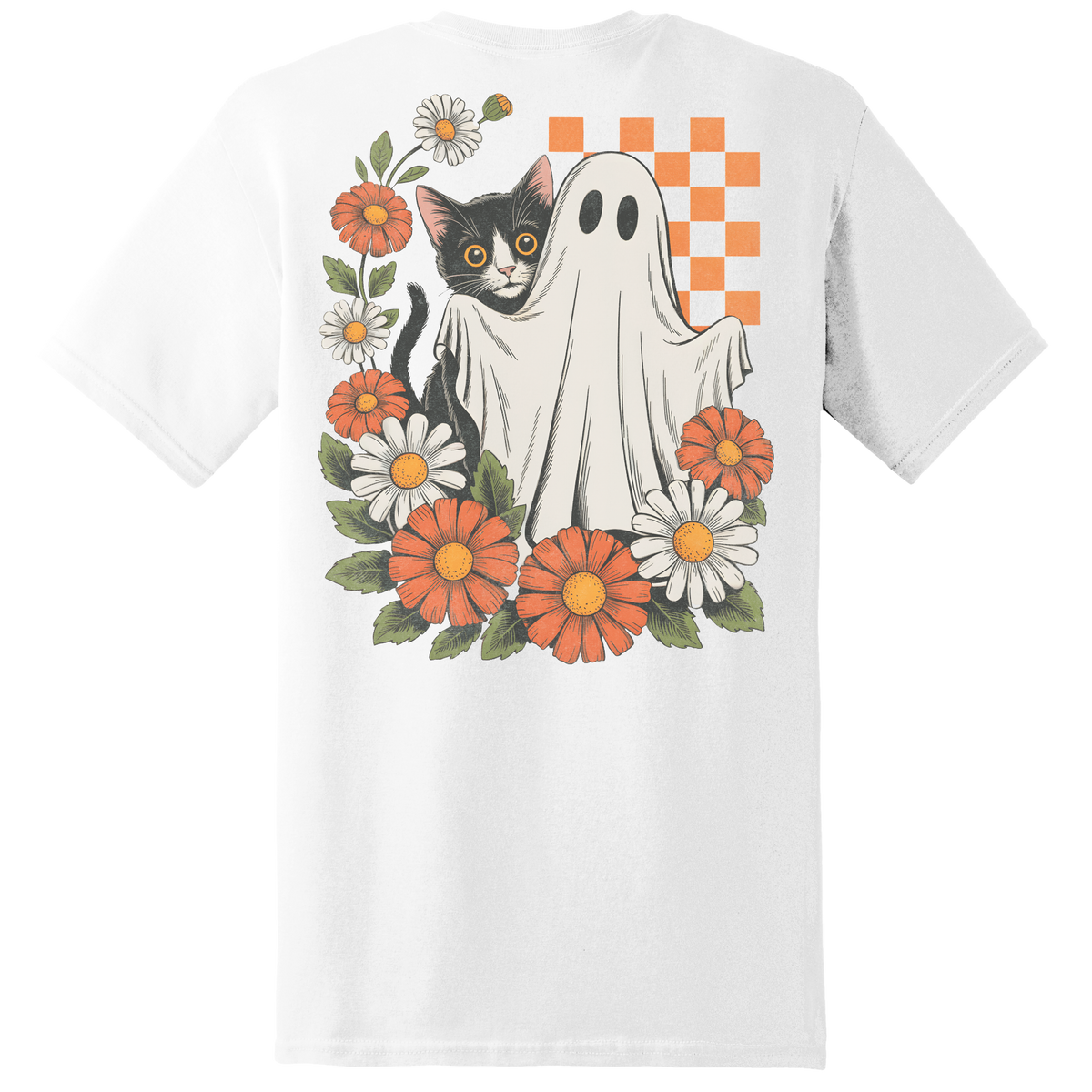 Ghost & Black Cat Floral Tee - Back Print