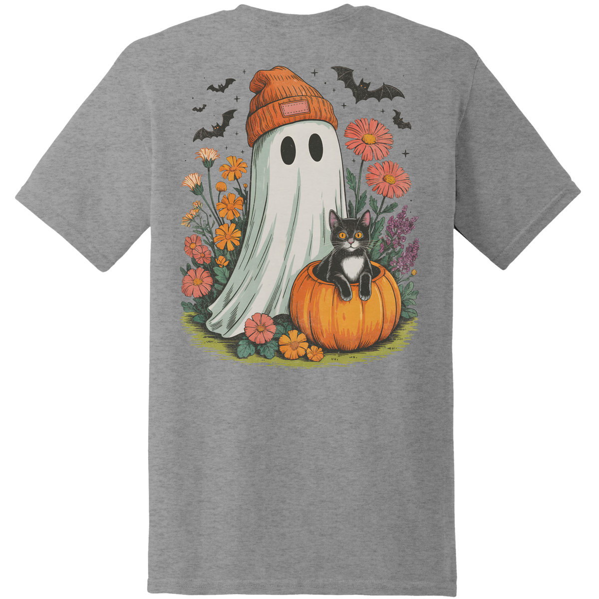 Ghost & Black Cat Pumpkin Tee - Back Print
