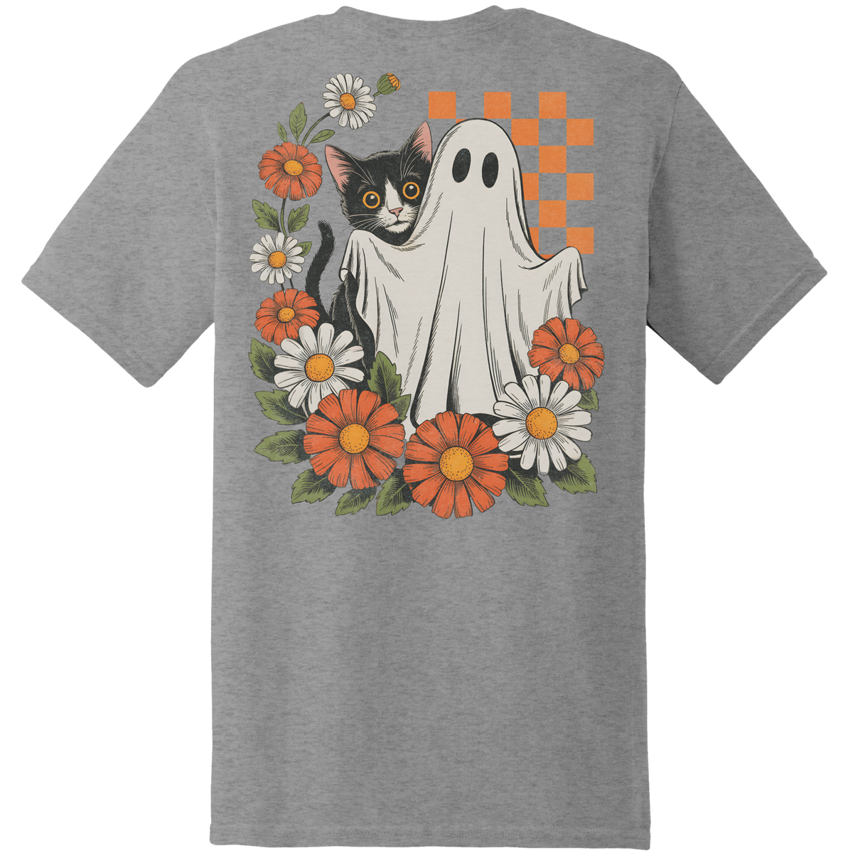 Ghost & Black Cat Floral Tee - Back Print