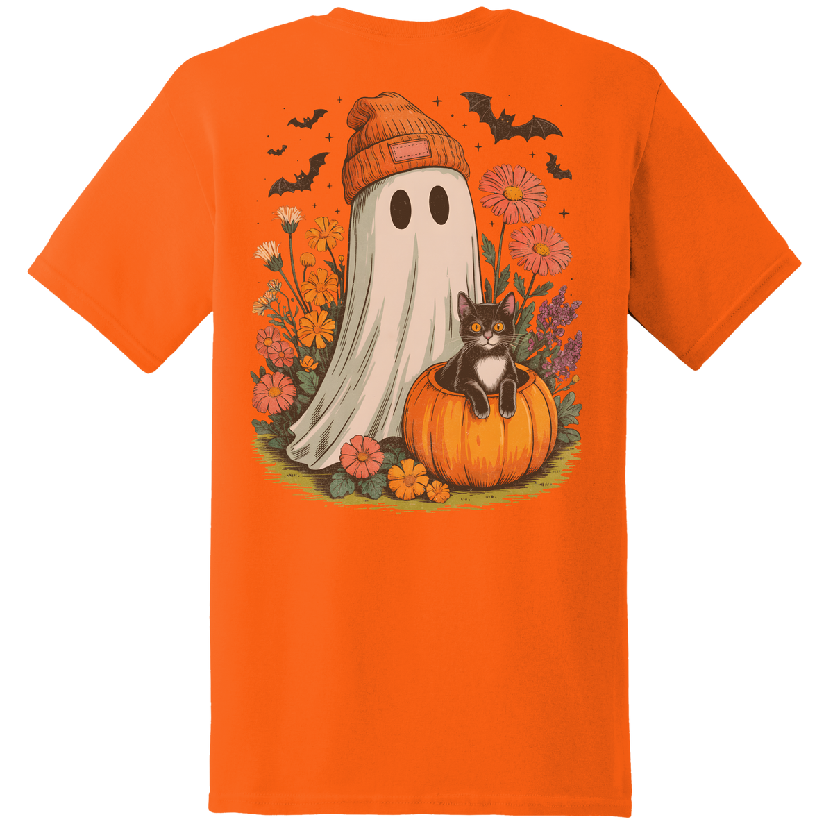 Ghost & Black Cat Pumpkin Tee - Back Print