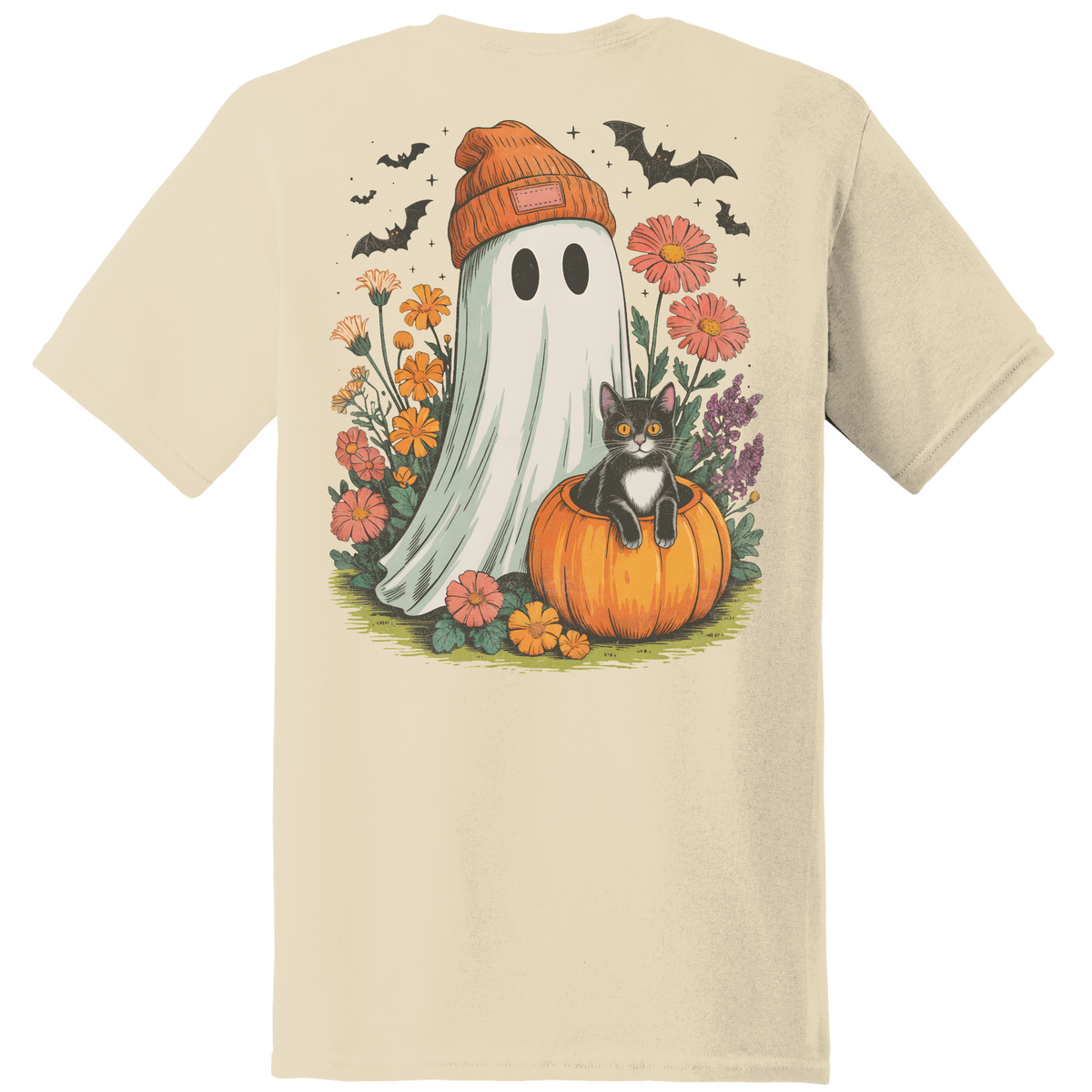 Ghost & Black Cat Pumpkin Tee - Back Print