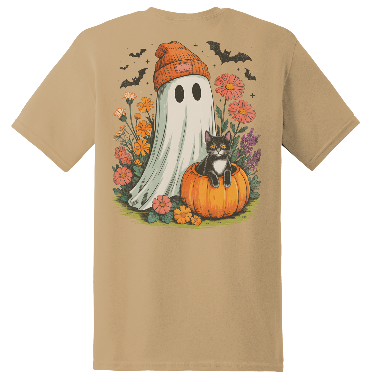 Ghost & Black Cat Pumpkin Tee - Back Print