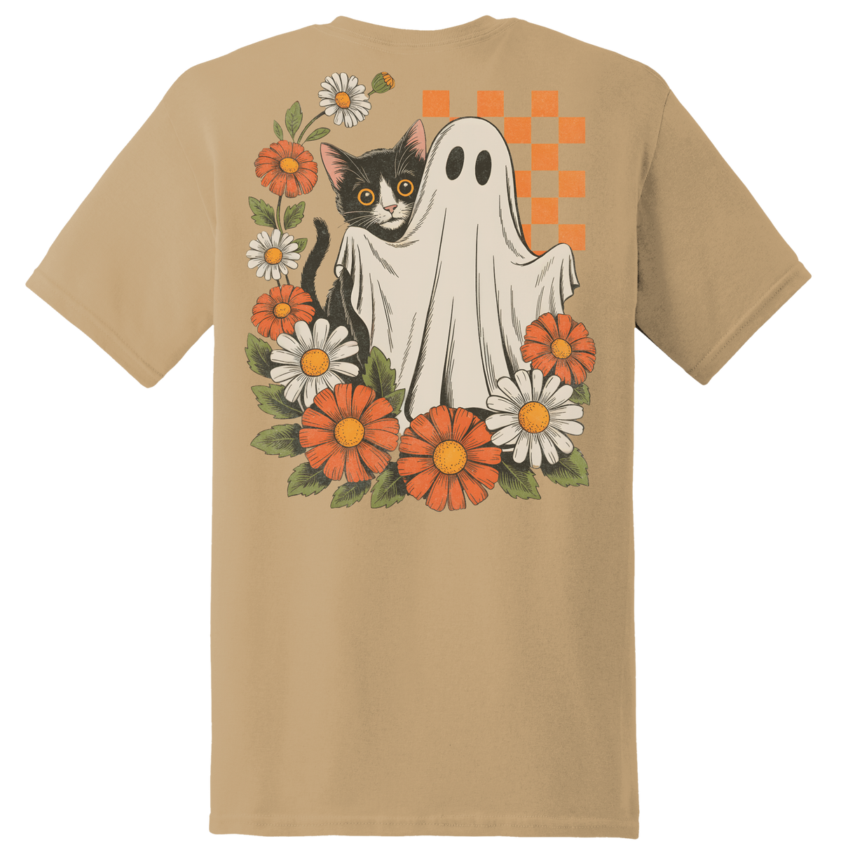 Ghost & Black Cat Floral Tee - Back Print