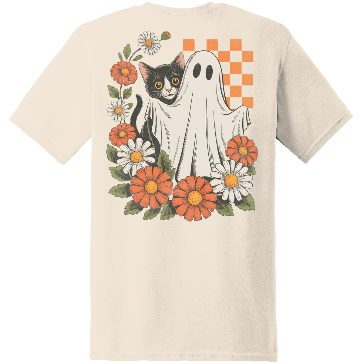 Ghost & Black Cat Floral Tee - Back Print