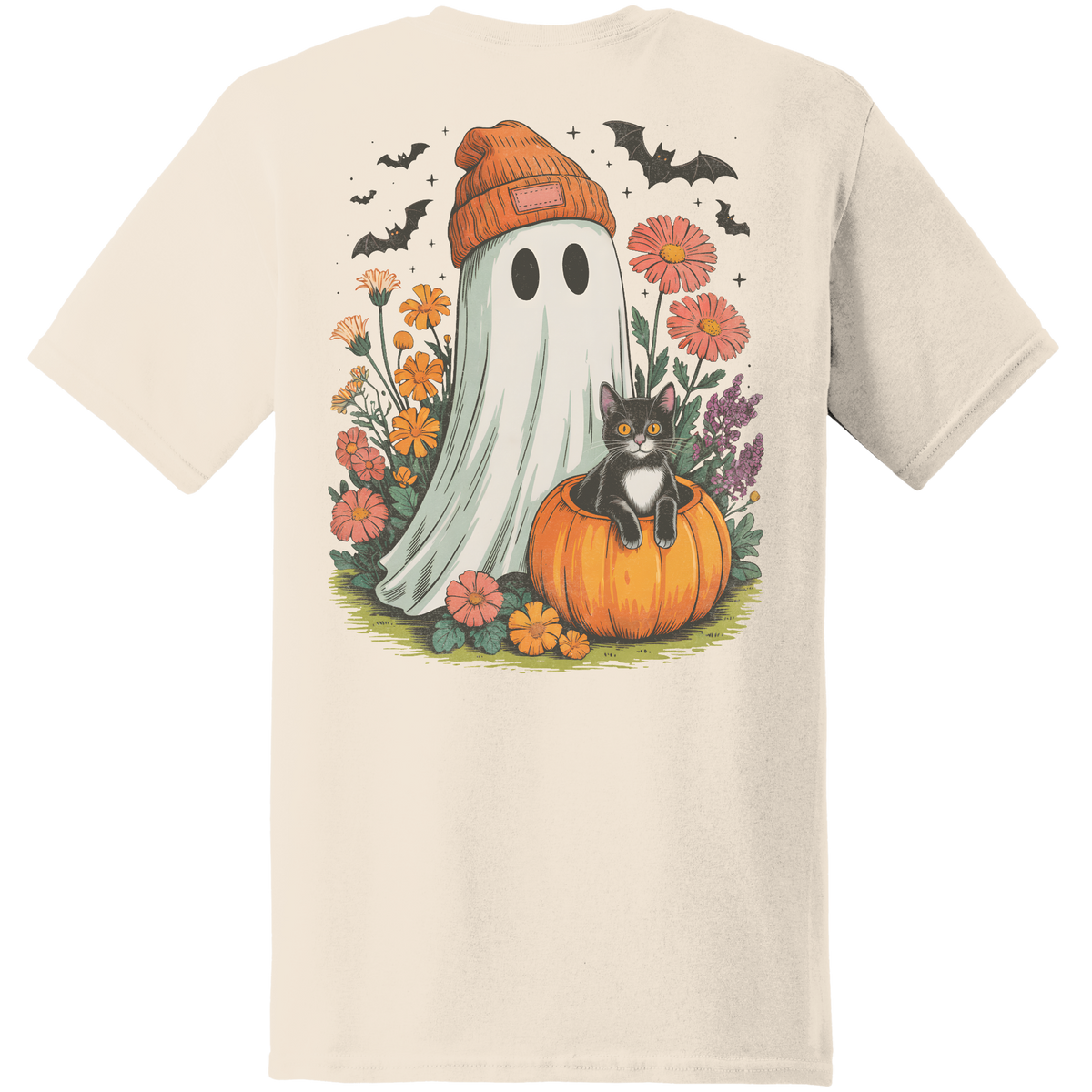 Ghost & Black Cat Pumpkin Tee - Back Print