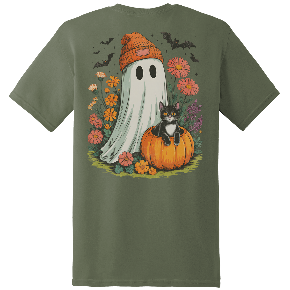 Ghost & Black Cat Pumpkin Tee - Back Print