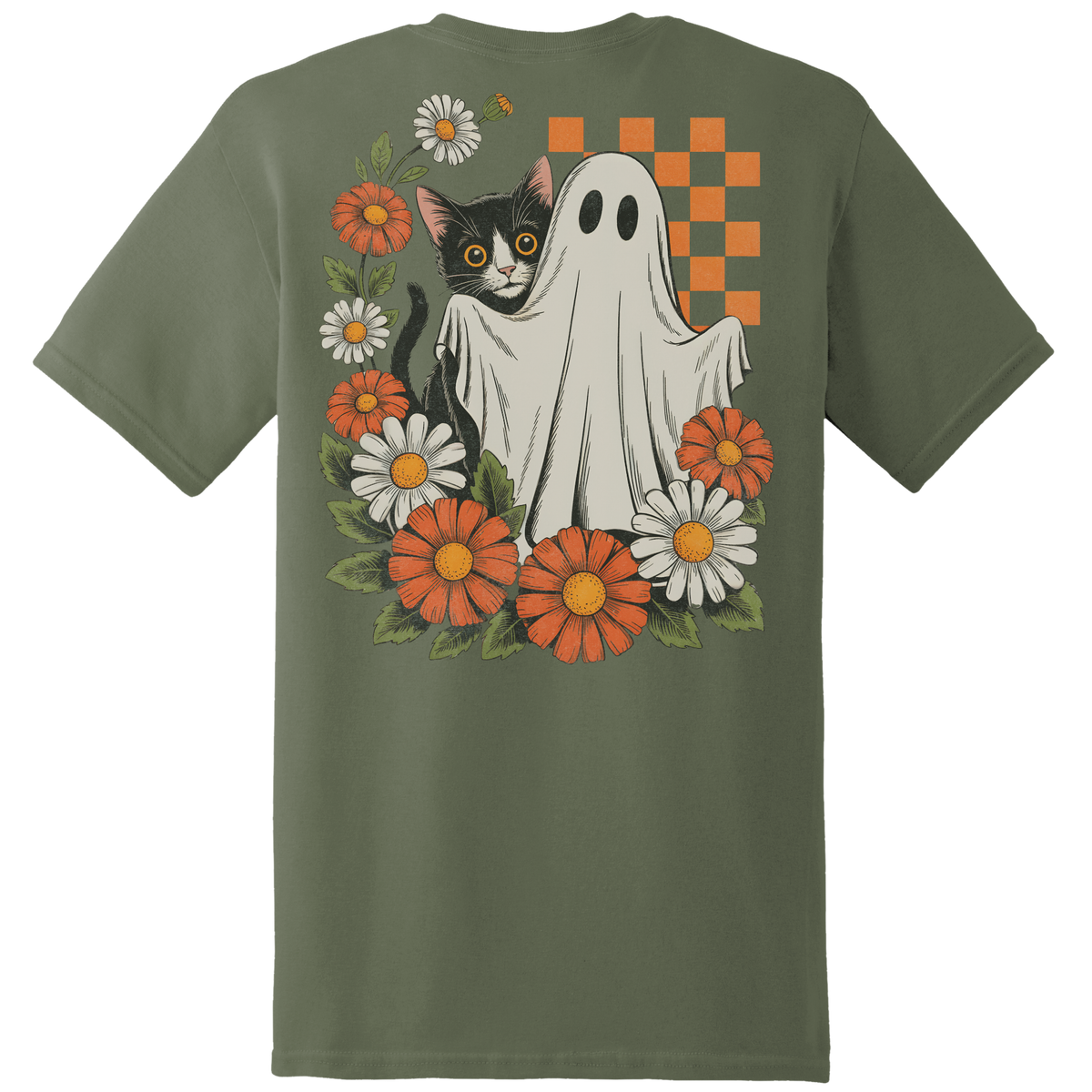 Ghost & Black Cat Floral Tee - Back Print