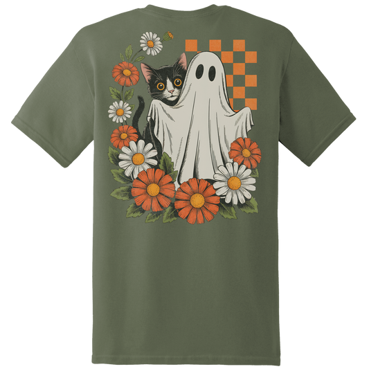 Ghost & Black Cat Floral Tee - Back Print