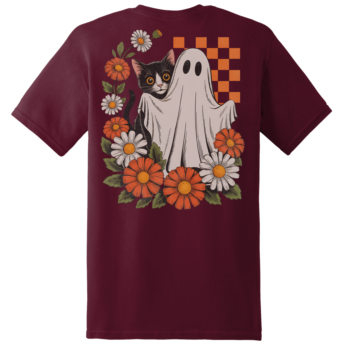 Ghost & Black Cat Floral Tee - Back Print