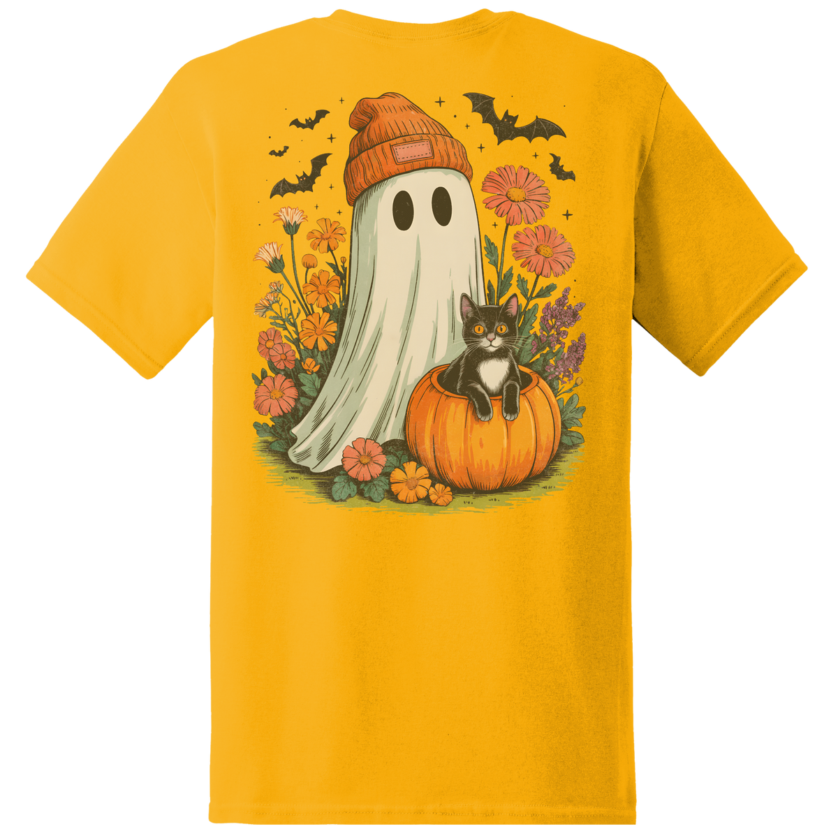 Ghost & Black Cat Pumpkin Tee - Back Print