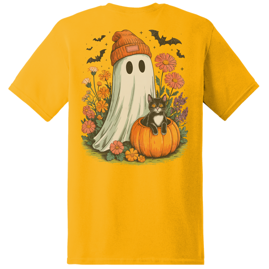 Ghost & Black Cat Pumpkin Tee - Back Print